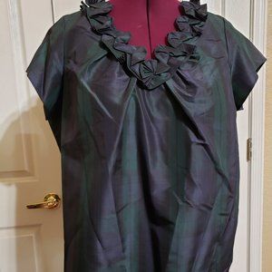 Talbots Silk Navy Plaid Blouse